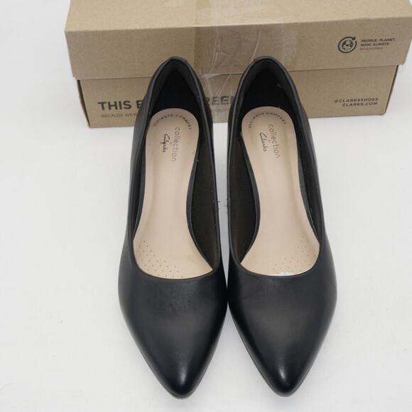 NEW Clarks Women's 7.5 Shondrah Jade Pumps Heel Black Leather - Picture 5 of 8